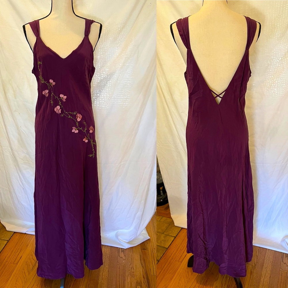 Vintage Y2K deep purple floral 💯 Silk slip dress 🥀
